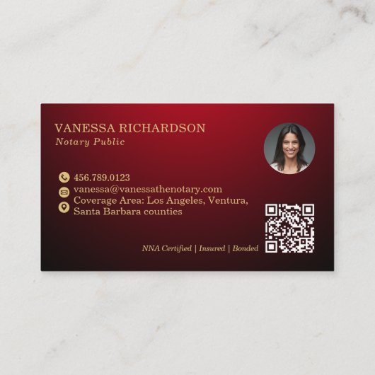 Elegant Rood & Goud Skelet Key Modern Notaris QR Visitekaartje (Achterkant)