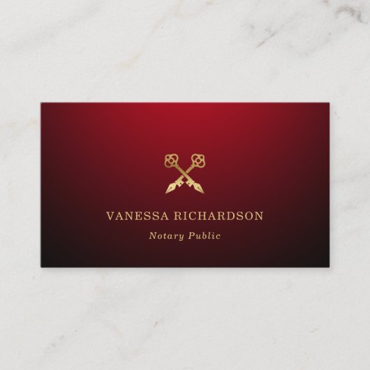 Elegant Rood & Goud Skelet Key Modern Notaris QR Visitekaartje (Voorkant)