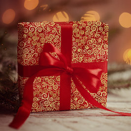 Elegant rood & goud spiraalpatroon Boho Kerst Cadeaupapier