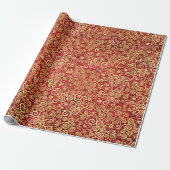 Elegant rood & goud spiraalpatroon Boho Kerst Cadeaupapier (Uitgerold)