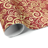 Elegant rood & goud spiraalpatroon Boho Kerst Cadeaupapier (Rol Hoek)