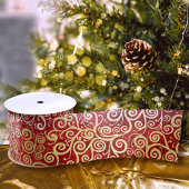 Elegant rood & goud spiraalpatroon Boho Kerst Satijnen Lint