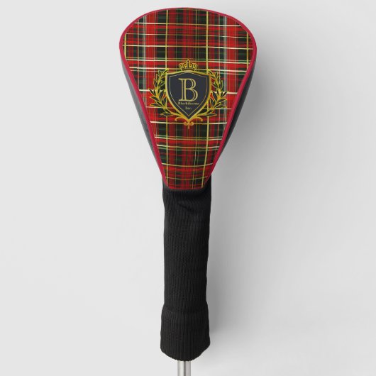 Elegant Rood Goud Tartan Monogram Bedrijfs- Golfheadcover (Voorkant)