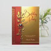 Elegant Rood Goud  Verjaardagsfeest Kaart (Staand voorkant)