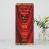 Elegant rood goud verjaardagsfeestje menu programm kaart (Staand voorkant)