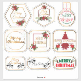 Elegant Rood & Goud Vrolijk Kerstfeest Stickers Se