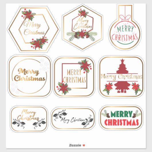 Elegant Rood & Goud Vrolijk Kerstfeest Stickers Se (Vel)