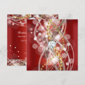 Elegant Rood Goud Wit Diamanten Verjaardagsfeest Kaart (Voorkant / Achterkant)