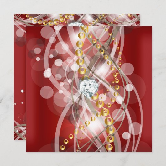 Elegant Rood Goud Wit Diamanten Verjaardagsfeest Kaart (Voorkant / Achterkant)