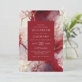Elegant rood goud wit marmer bruiloft kaart (Staand voorkant)