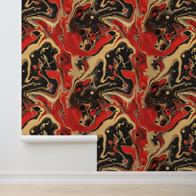 Elegant rood goud zwart betegeld marmer behang (Applicatie)