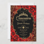 Elegant Rood Goud Zwart Quinceanera Kaart (Voorkant)