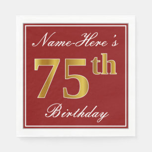 Elegant Rood, Gouden 75ste Verjaardag Faux + De Servet