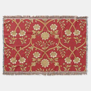 Elegant Rood Gouden Bloem Lattice Deken