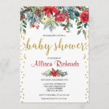 Elegant rood gouden bloemenkerst baby shower