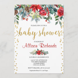 Elegant rood gouden bloemenkerst baby shower kaart