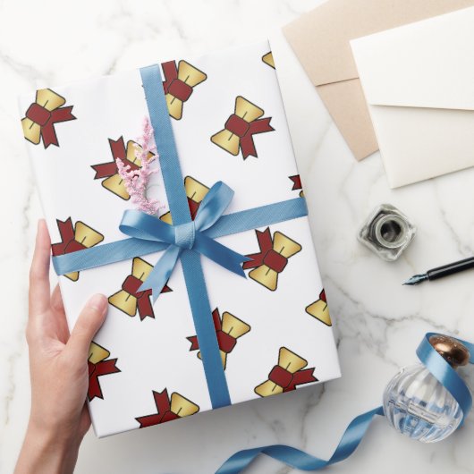 Elegant Rood Gouden Boog Patroon Wit Gift Cadeaupapier (Geschenken)