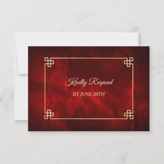 Elegant rood gouden kader trouwmenu RSVP (Voorkant)