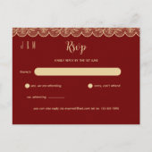 Elegant Rood Gouden Kant Bruiloft RSVP Voor Bijpas Briefkaart (Voorkant)