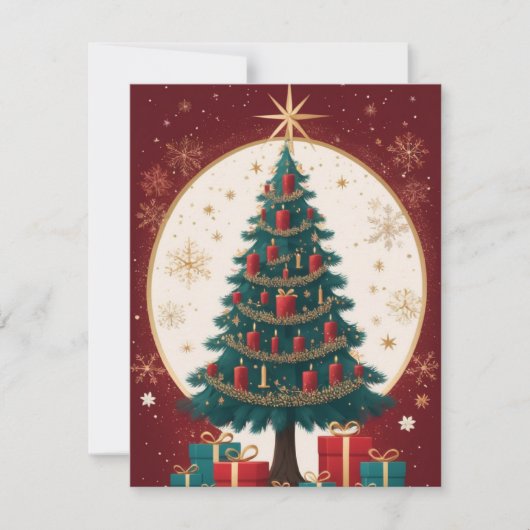 Elegant rood gouden kerstboom Wenskaart Feestdagenkaart (Voorkant)