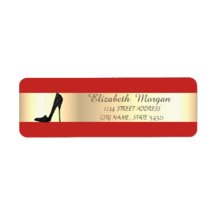 Elegant Rood ,Gouden Streep, Hoge Hakken Etiket