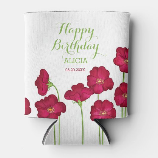 Elegant rood groeiende Wildflower Verjaardagsfeest Blikjeskoeler (Voorkant)