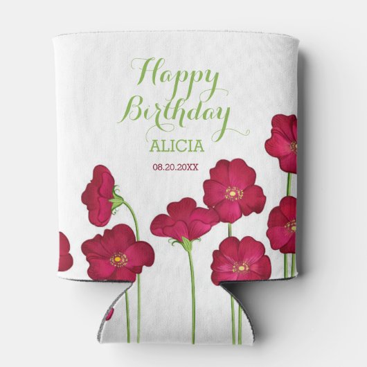 Elegant rood groeiende Wildflower Verjaardagsfeest Blikjeskoeler (Achterkant)