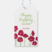 Elegant rood groeiende Wildflower Verjaardagsfeest Cadeaulabel (Voorkant)
