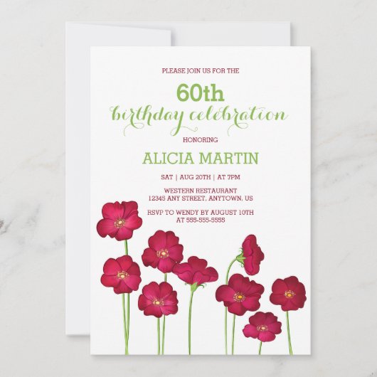 Elegant rood groeiende Wildflower Verjaardagsfeest Kaart (Voorkant)