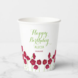 Elegant rood groeiende Wildflower Verjaardagsfeest Papieren Bekers