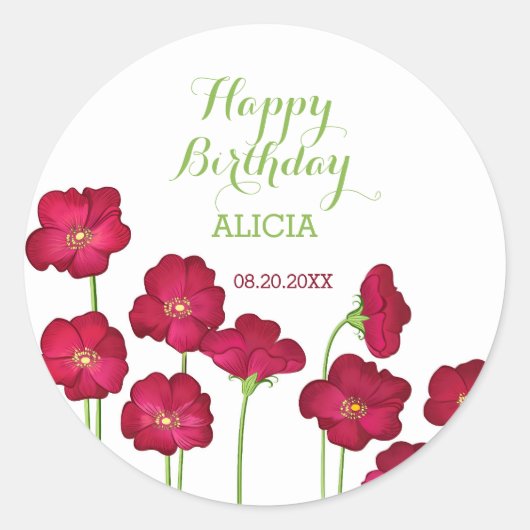 Elegant rood groeiende Wildflower Verjaardagsfeest Ronde Sticker (Voorkant)