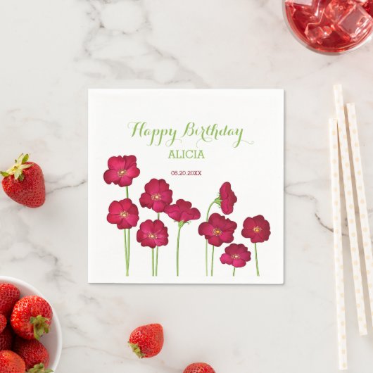 Elegant rood groeiende Wildflower Verjaardagsfeest Servet (Insitu)