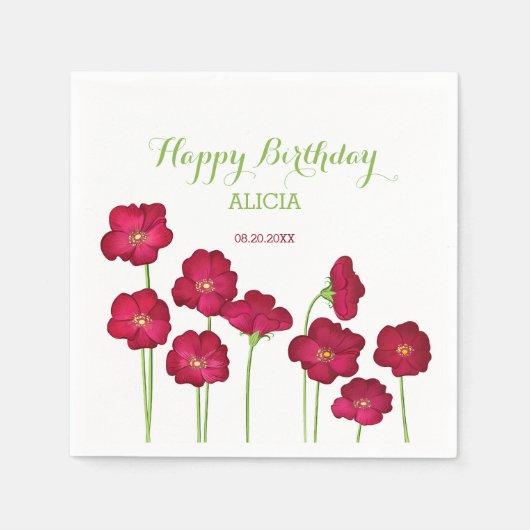 Elegant rood groeiende Wildflower Verjaardagsfeest Servet (Voorkant)