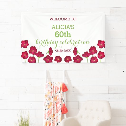 Elegant rood groeiende Wildflower Verjaardagsfeest Spandoek (Insitu)