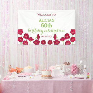 Elegant rood groeiende Wildflower Verjaardagsfeest Spandoek