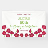 Elegant rood groeiende Wildflower Verjaardagsfeest Spandoek (Horizontaal)