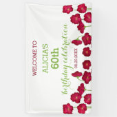 Elegant rood groeiende Wildflower Verjaardagsfeest Spandoek (Verticaal)