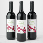 Elegant rood groeiende Wildflower Verjaardagsfeest Wijn Etiket (Flessen)