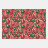 Elegant  Rood Groen Beige Kerstballen Inpakpapier Vel (Voorkant 3)
