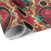 Elegant rood groen bloemenvakantie Rozen Cadeaupapier (Rol Hoek)