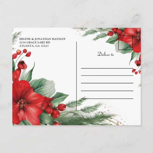 Elegant rood groen botanisch kerstfeest uitnodiging briefkaart (Achterkant)