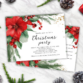 Elegant rood groen botanisch kerstfeest uitnodiging briefkaart