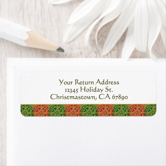 Elegant rood groen en goud aangepaste vakantie lab etiket (Insitu)