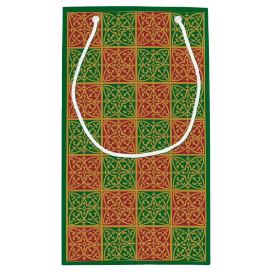 Elegant rood, groen en goud bewerkbaar klein cadeauzakje (Achterkant)