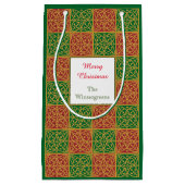 Elegant rood, groen en goud bewerkbaar klein cadeauzakje (Voorkant)