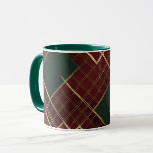 Elegant Rood Groen Goud Feestelijk Plaid Mok (Voorkant links)