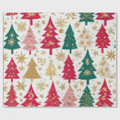 Elegant rood groen goud kerstbomen patroon cadeaupapier (Vlak)