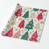 Elegant rood groen goud kerstbomen patroon cadeaupapier (Uitgerold)