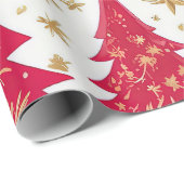 Elegant rood groen goud kerstbomen patroon cadeaupapier (Rol Hoek)