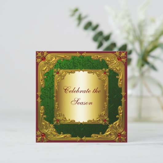 Elegant Rood Groen Goud Kerstfeest Kaart (Staand voorkant)